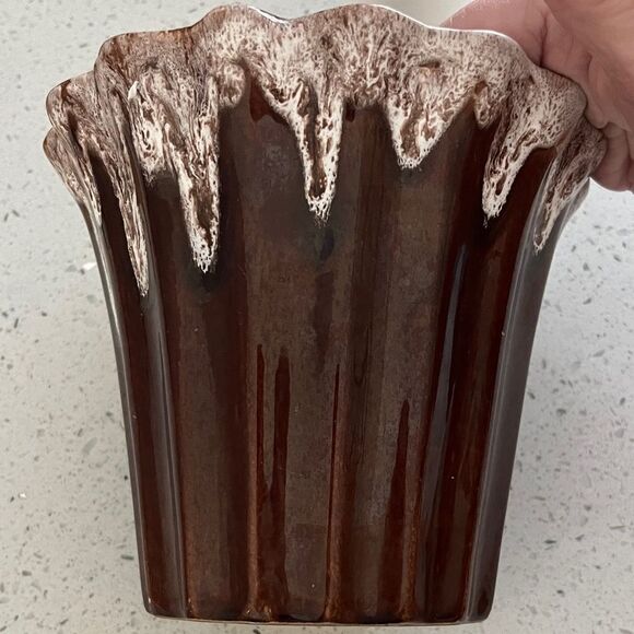 Plant-Master Calif. Vintage Brown Drip Glaze Pat Pend 407R Fluted Planter RARE - Picture 6 of 7